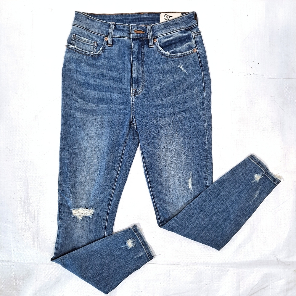 Cosmic Blue Love Blue Distressed Ankle Jeans